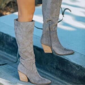 Vici Leanna Faux Suede Heeled Boot Grey 6.5